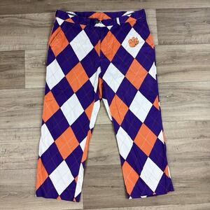 Loudmouth Golf Clemson Tigers Pants Mens 38x27 Purple Orange Collage‎ Football